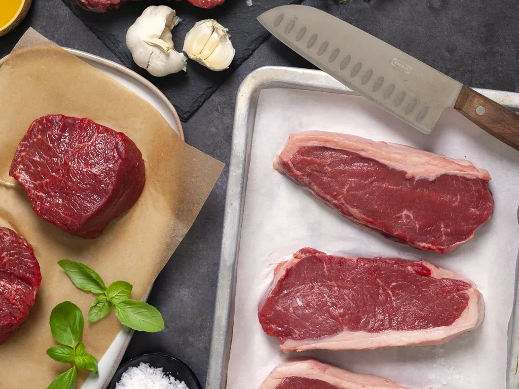 Raw steaks on butcher paper.